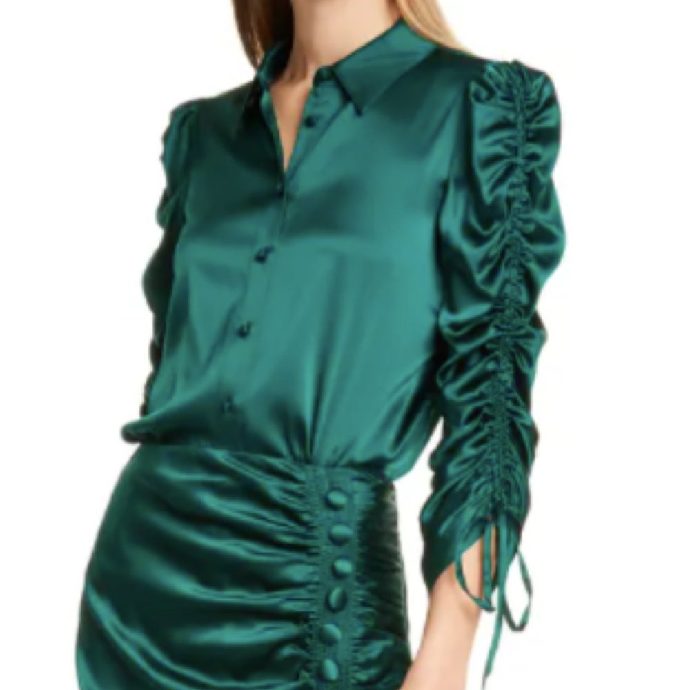 Veronica Beard Lilian Emerald Green Silk Blouse